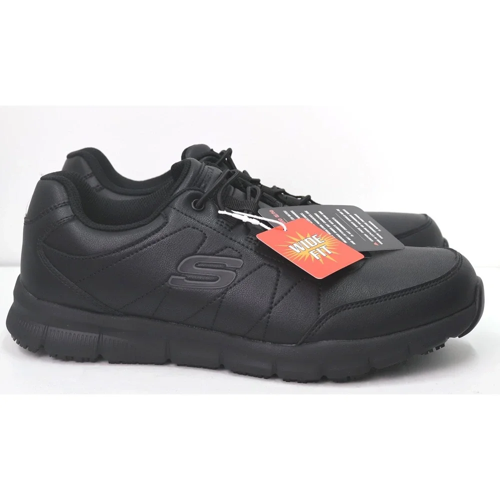 Skechers Work Shoes Mens 10.5 Black Wide Fit Slip Resistant 200272W EH Safety